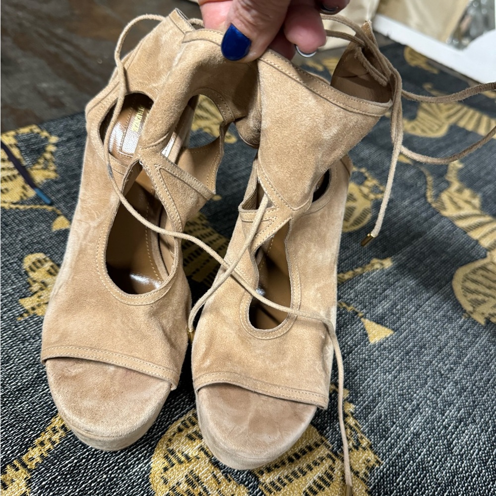 Aquazzura beige suede platform shoes like new 38.5 - Picture 3 of 8